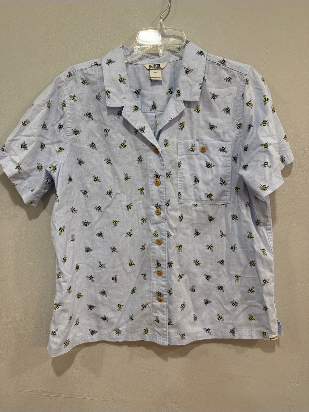 Duluth Trading Co Light Blue Short Sleeve Button-Down with Bee Print Size medium - Picture 10 of 12